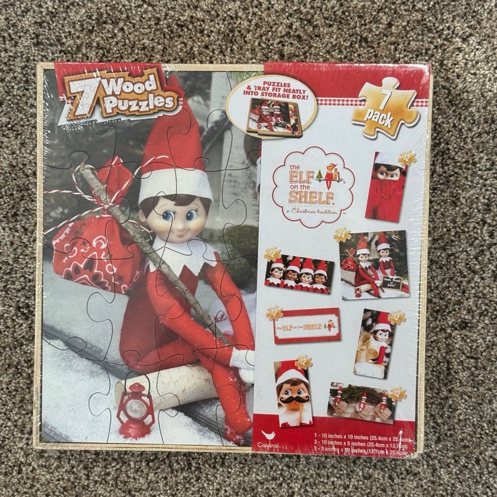 ELF on a SHELF 7 Wood Puzzles in a Storage Box Set! NEW rare! Grab this treasure